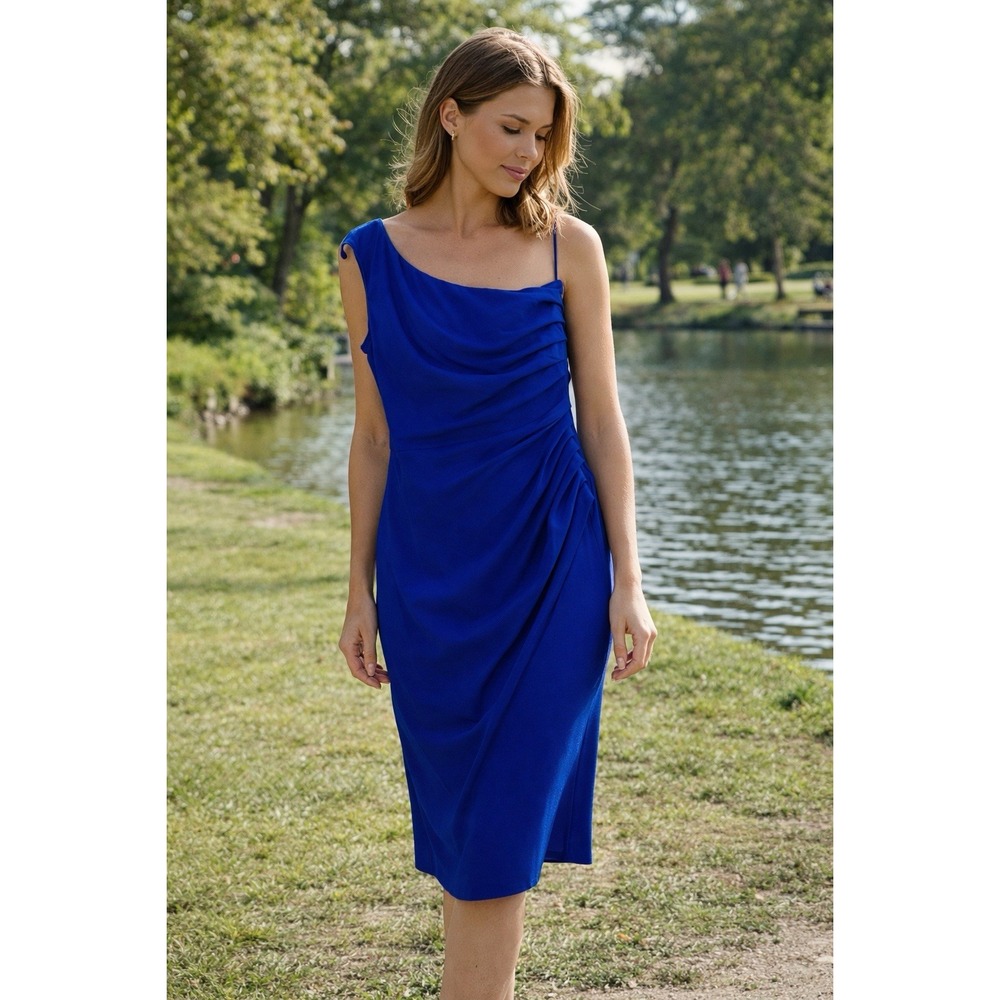 Dress The Population Women One-shoulder Martine Electric Blue Women's Size L NWT